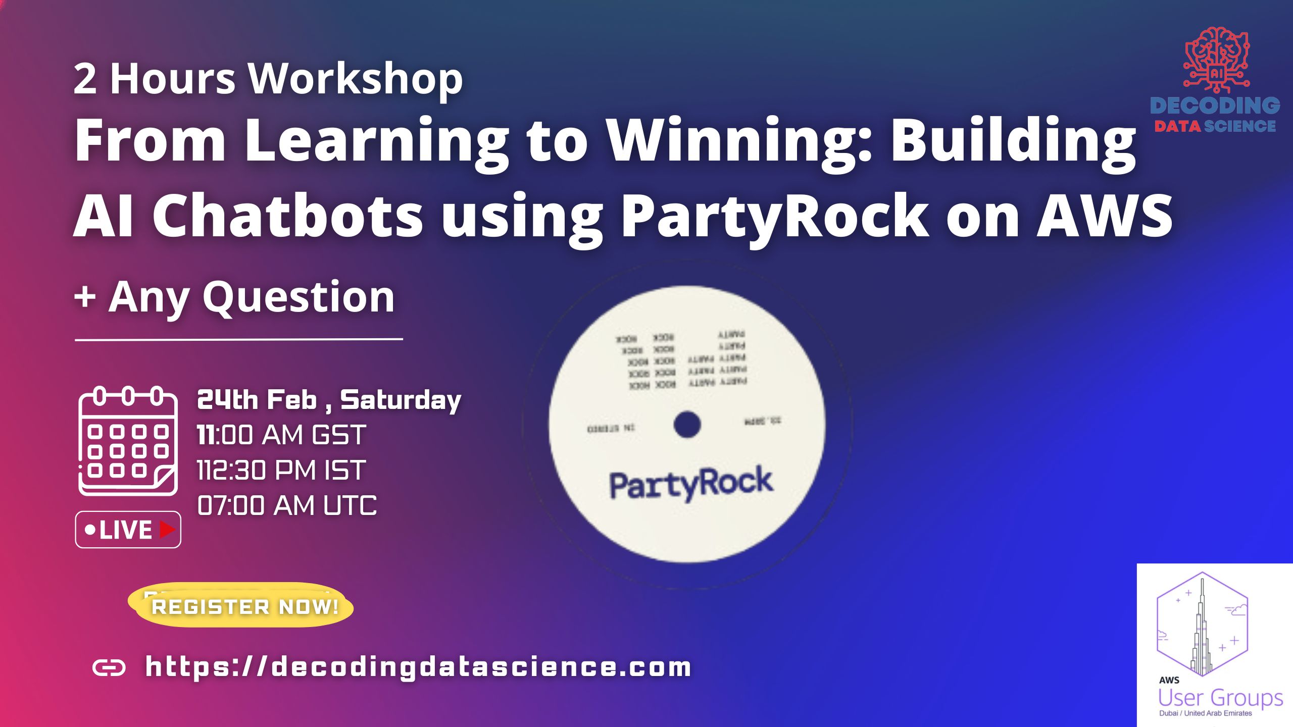 Chatbots Event Registration From Learning to Winning: Building AI Chatbots using PartyRock on AWS